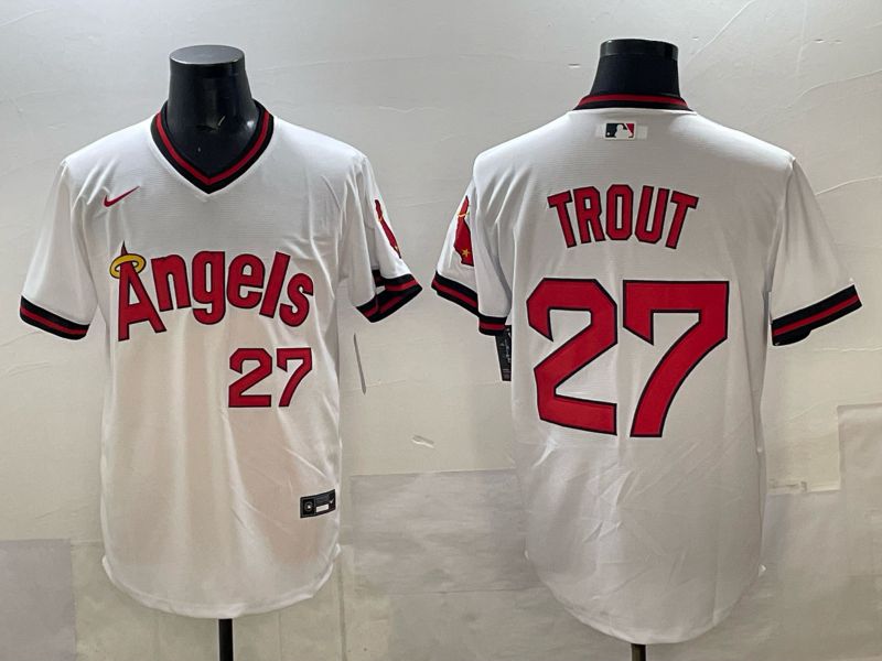 Men Los Angeles Angels #27 Trout White Throwback Nike MLB 2025 Jersey 01->los angeles angels->MLB Jersey